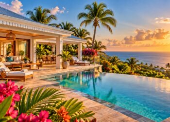 Villa tropicale en Guadeloupe avec piscine à débordement et vue mer